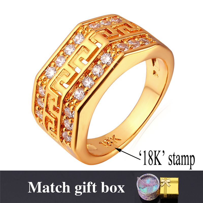 2016     Ƽ Ʈ  Ƽ Ÿ AAA ť ڴϾ G 18K ¥     R704/2016 Men Jewelry Gold Ring Vintage Wholesale Trendy Party Luxury AAA Cubi